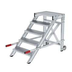 MUNK Work platform, mobile, step width 600 mm, grooved aluminium 5 steps 50014