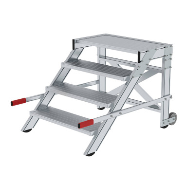MUNK Work platform, mobile, step width 800 mm, grooved aluminium 4 steps 50017