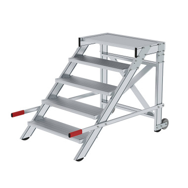 MUNK Work platform, mobile, step width 800 mm, grooved aluminium 5 steps 50018