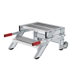 MUNK Work platform, mobile, step width 600 mm, steel grating 2 steps 50430
