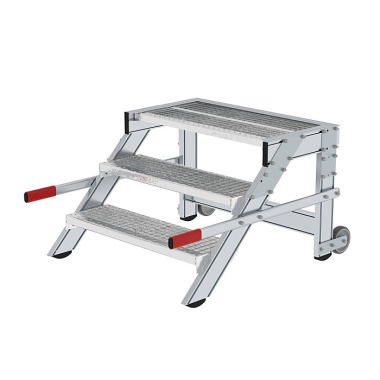 MUNK Work platform, mobile, step width 800 mm, steel grating 3 steps 50435