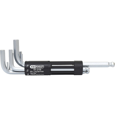 KS Tools Kit de chaves Allen com sextavado interior 3 em 1, 8 peças compridas, cabeça esférica, polegadas 151.2130