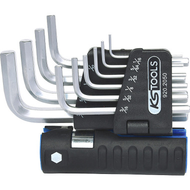 KS Tools Kit de chaves Allen com sextavado interior 3 em 1, 10 peças curtas, polegadas 920.2050