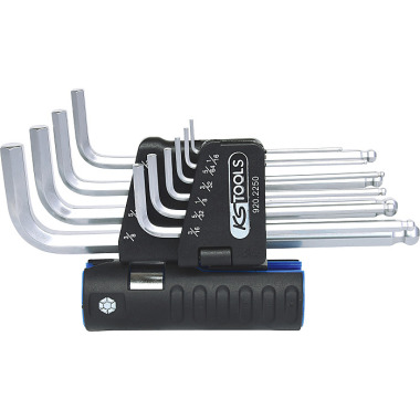 KS Tools Kit de chaves Allen com sextavado interior 3 em 1, 10 peças compridas, cabeça esférica, polegadas 920.2250
