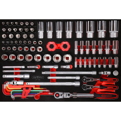 KS Tools Kit de chaves de caixa de 1/4 + 3/8 + 1/2 em organizador em esponja, 92 peças, polegadas 811.0092